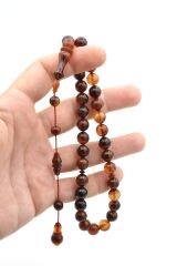 Mesut Elma Usta İşçilikli Hareli Kahverengi Sıkma Kehribar Tesbih