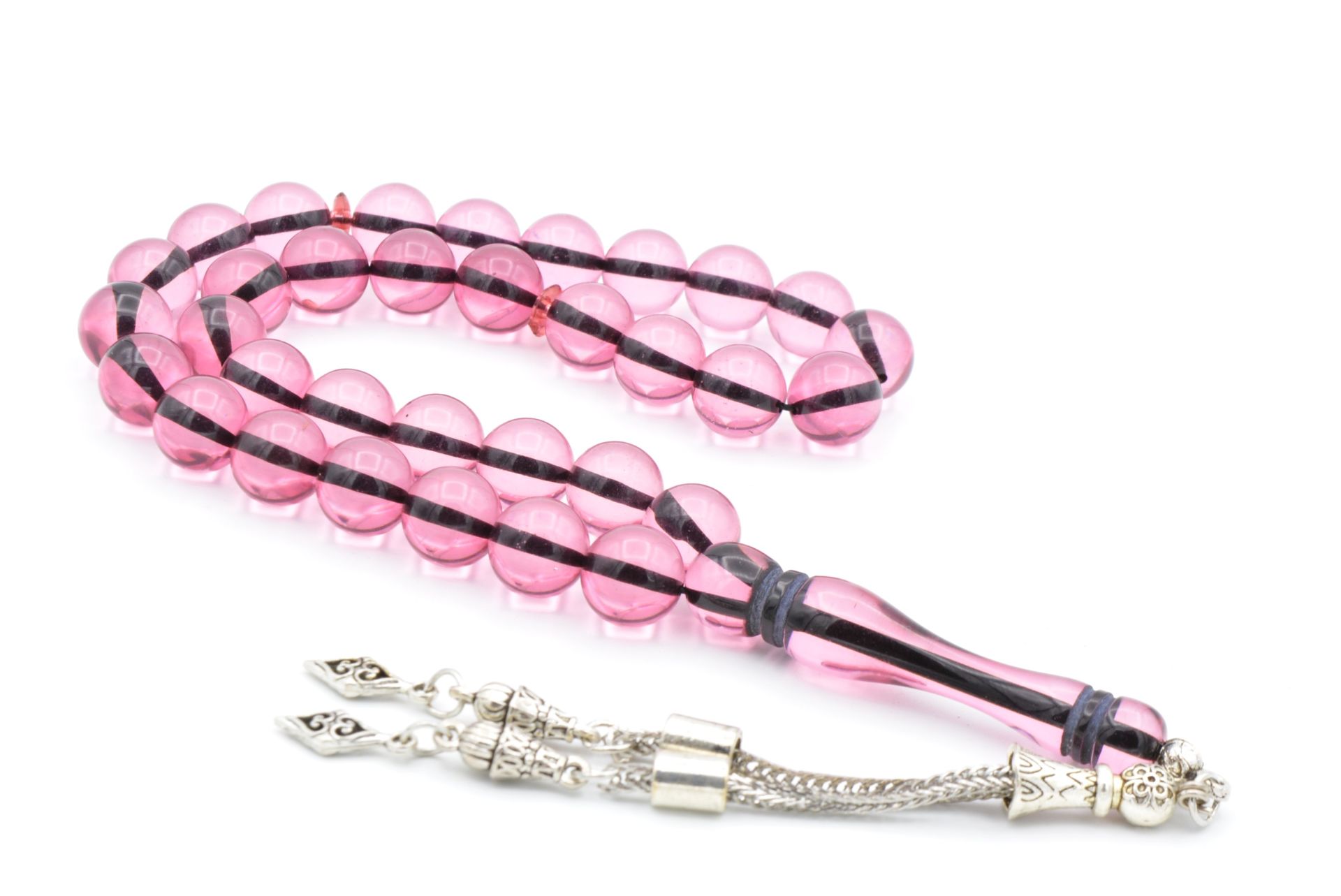 Küre Kesim Kokulu Pembe Toz Kehribar Tesbih 10 Mm