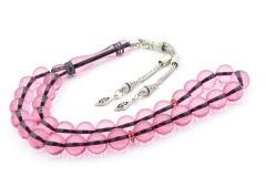 Küre Kesim Kokulu Pembe Toz Kehribar Tesbih 10 Mm