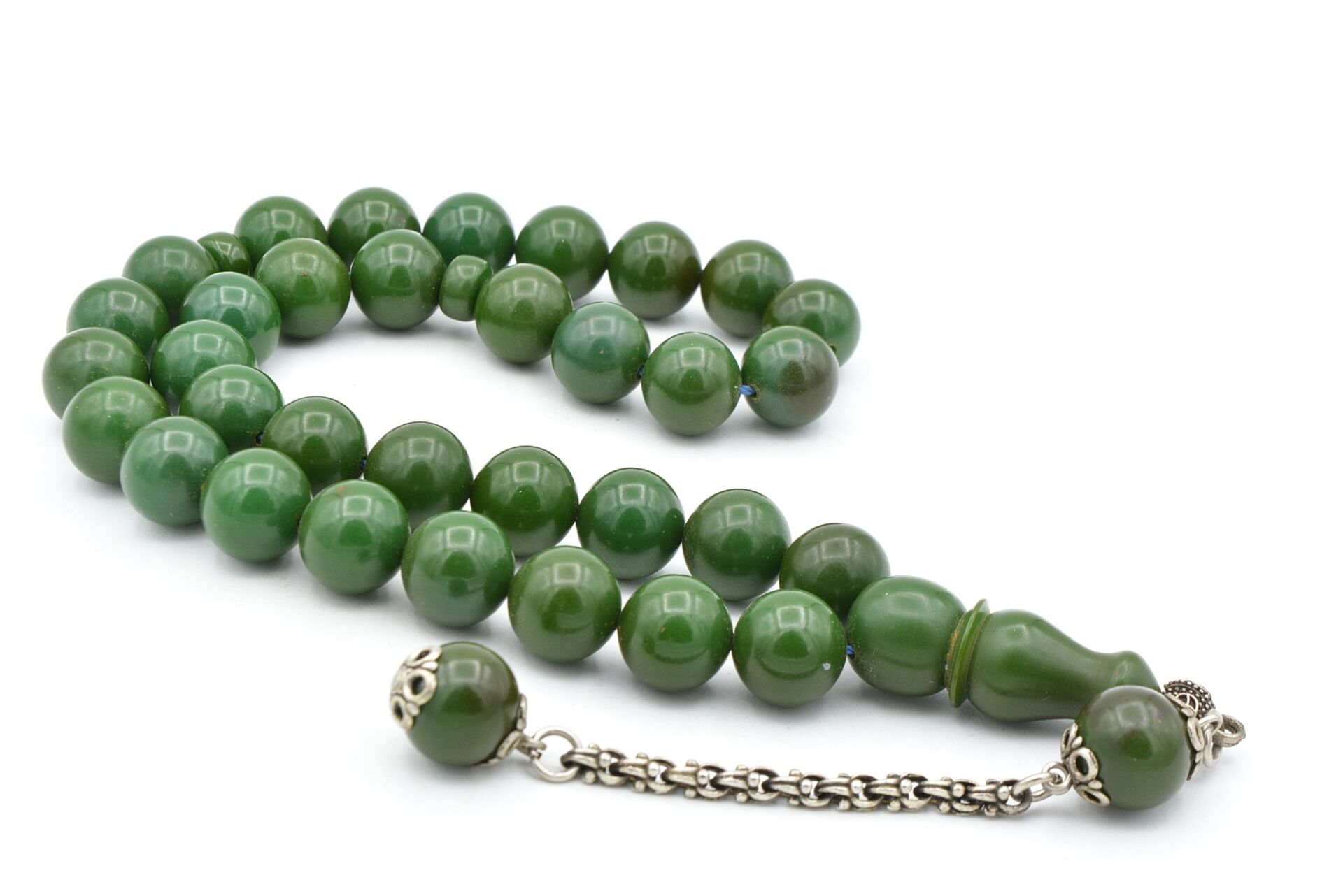 Gümüş Kaplama Kamçılı Küre Kesim İri Boy Turkuaz Katalin Tesbih