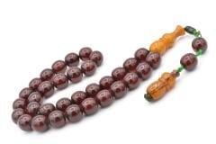 Dabbas Usta İmzalı Fıçı Kesim Kahverengi Sıkma Kehribar Tesbih