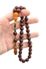 Dabbas Usta İmzalı Fıçı Kesim Kahverengi Sıkma Kehribar Tesbih