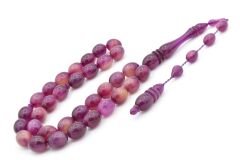 Sistemli Beyzi Kesim Dev Boy Mor Beyaz Toz Pres Kehribar Tesbih