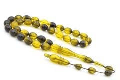 Sistemli Beyzi Kesim Dev Boy Sarı Siyah Toz Pres Kehribar Tesbih