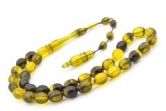 Sistemli Beyzi Kesim Dev Boy Sarı Siyah Toz Pres Kehribar Tesbih