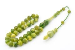 Sistemli Sığırcık Kesim Bilek Boy Hareli Yeşil Toz Kehribar Tesbih