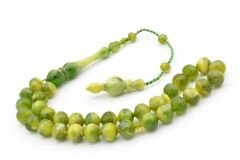 Sistemli Sığırcık Kesim Bilek Boy Hareli Yeşil Toz Kehribar Tesbih