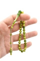 Sistemli Sığırcık Kesim Bilek Boy Hareli Yeşil Toz Kehribar Tesbih