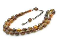 Gümüş Kaplama Kamçılı Colorist Sedefli Sıkma Kehribar Tesbih 004