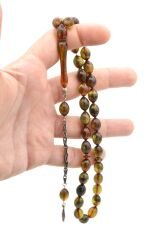 Gümüş Kaplama Kamçılı Colorist Sedefli Sıkma Kehribar Tesbih 004