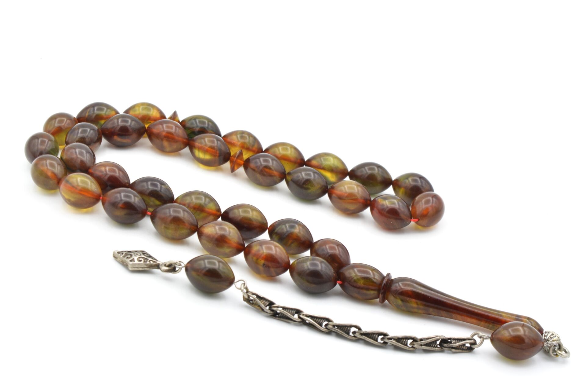 Gümüş Kaplama Kamçılı Colorist Sedefli Sıkma Kehribar Tesbih 003