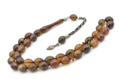 Gümüş Kaplama Kamçılı Colorist Sedefli Sıkma Kehribar Tesbih 003