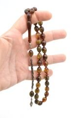 Gümüş Kaplama Kamçılı Colorist Sedefli Sıkma Kehribar Tesbih 003