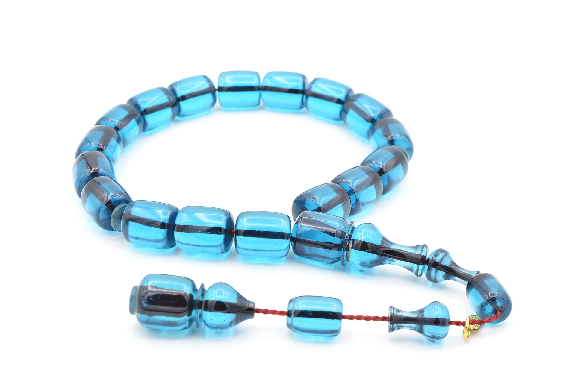 Hakkı Usta İmzalı Fıçı Kesim Mavi Sıkma Kehribar Efe Maskot Tesbih