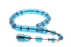 Hakkı Usta İmzalı Fıçı Kesim Mavi Sıkma Kehribar Efe Maskot Tesbih