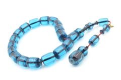 Hakkı Usta İmzalı Fıçı Kesim Mavi Sıkma Kehribar Efe Maskot Tesbih