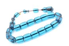 Hakkı Usta İmzalı Fıçı Kesim Mavi Sıkma Kehribar Efe Maskot Tesbih