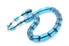 Hakkı Usta İmzalı Fıçı Kesim Mavi Sıkma Kehribar Efe Maskot Tesbih