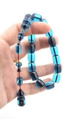 Hakkı Usta İmzalı Fıçı Kesim Mavi Sıkma Kehribar Efe Maskot Tesbih