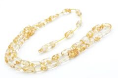 Sistemli Kapsül Kesim Altın Varaklı Sıkma Kehribar Tesbih