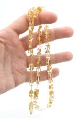 Sistemli Kapsül Kesim Altın Varaklı Sıkma Kehribar Tesbih