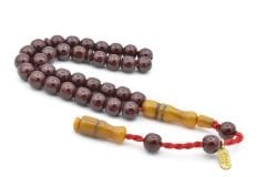 Hakkı Usta İmzalı Küre Kesim Bilek Boy Bordo Sıkma Kehribar Tesbih