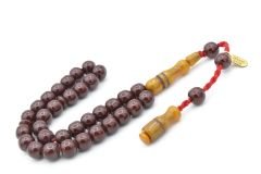 Hakkı Usta İmzalı Küre Kesim Bilek Boy Bordo Sıkma Kehribar Tesbih