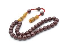 Hakkı Usta İmzalı Küre Kesim Bilek Boy Bordo Sıkma Kehribar Tesbih