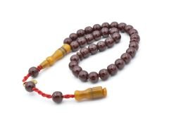 Hakkı Usta İmzalı Küre Kesim Bilek Boy Bordo Sıkma Kehribar Tesbih