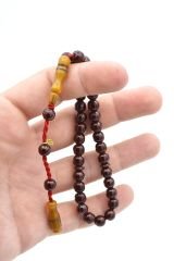 Hakkı Usta İmzalı Küre Kesim Bilek Boy Bordo Sıkma Kehribar Tesbih