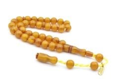 Hakkı Usta İmzalı Küre Kesim Bilek Boy Sarı Sıkma Kehribar Tesbih