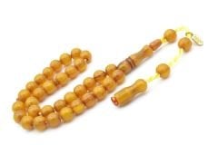 Hakkı Usta İmzalı Küre Kesim Bilek Boy Sarı Sıkma Kehribar Tesbih