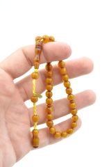 Hakkı Usta İmzalı Küre Kesim Bilek Boy Sarı Sıkma Kehribar Tesbih