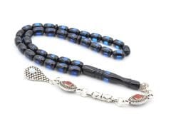 Mineli Kamçılı Bilek Boy Siyah Lacivert Sürmeli Sıkma Kehribar Tesbih