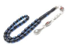 Mineli Kamçılı Bilek Boy Siyah Lacivert Sürmeli Sıkma Kehribar Tesbih