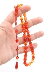 Ahmet Damar Beyzi Turuncu Renk Süzmesi Sıkma Kehribar Tesbih