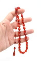 Ahmet Damar Beyzi Hareli Turuncu Sıkma Kehribar Tesbih