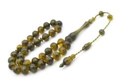 Sistemli Sığırcık Kesim Hareli Zeytin Yeşili Toz Pres Kehribar Tesbih