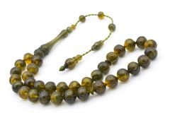 Sistemli Sığırcık Kesim Hareli Zeytin Yeşili Toz Pres Kehribar Tesbih