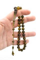 Sistemli Sığırcık Kesim Hareli Zeytin Yeşili Toz Pres Kehribar Tesbih