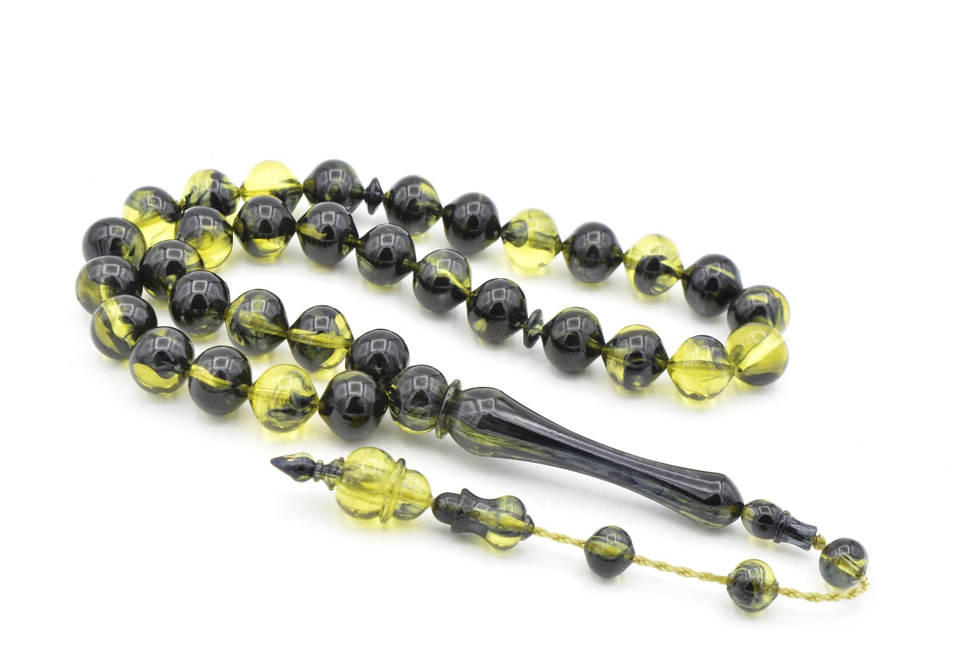 Sistemli Sığırcık Kesim Hareli Zeytin Yeşili Toz Pres Kehribar Tesbih