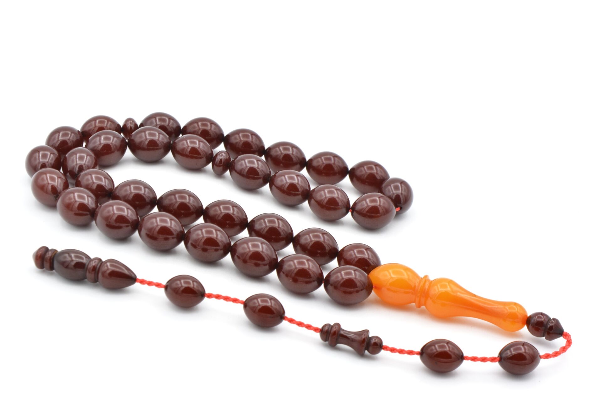 Usta İşi Beyzi Tıraşlı İmameli Vişne Rengi Sıkma Kehribar Tesbih