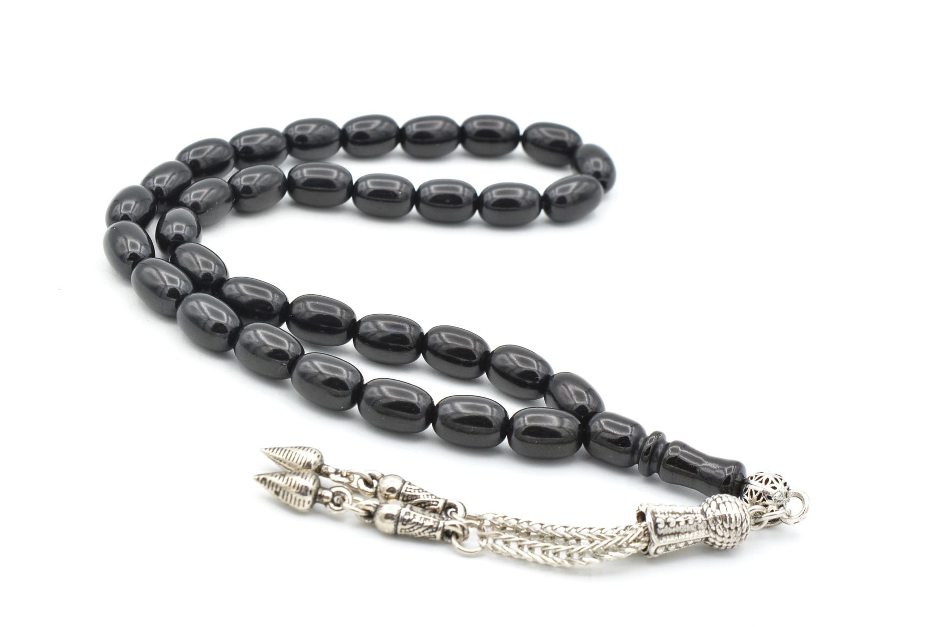 Gümüş Kaplama Kamçılı Bilek Boy Oltu Taşı Tesbih