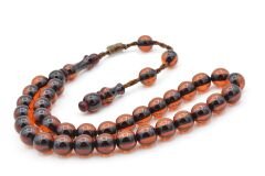 Zeyzun İmzalı Küre Kesim Kahverengi Sıkma Kehribar Tesbih