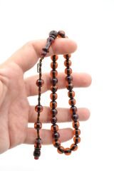 Zeyzun İmzalı Küre Kesim Kahverengi Sıkma Kehribar Tesbih