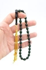 USTA İŞİ SARI PÜSKÜLLÜ LACİVERT SIKMA KEHRİBAR TESBİH İRİ BOY