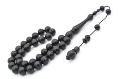 Sistemli Sığırcık Kesim İri Boy Siyah Toz Pres Kehribar Tesbih