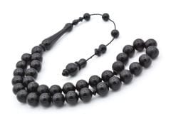 Sistemli Sığırcık Kesim İri Boy Siyah Toz Pres Kehribar Tesbih