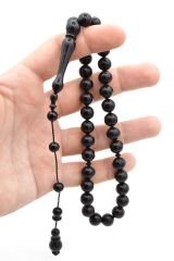 Sistemli Sığırcık Kesim İri Boy Siyah Toz Pres Kehribar Tesbih