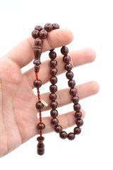 Hakkı Usta İmzalı Küre Kesim Bilek Boy Vişne Rengi Sıkma Kehribar Tesbih